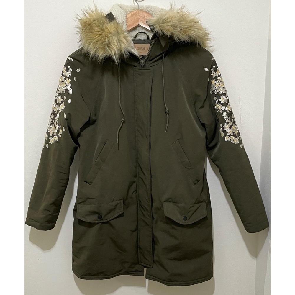 DRIFTWOOD Olive Bellina Floral Embroidered Coat, Size Medium - Picture 2 of 16